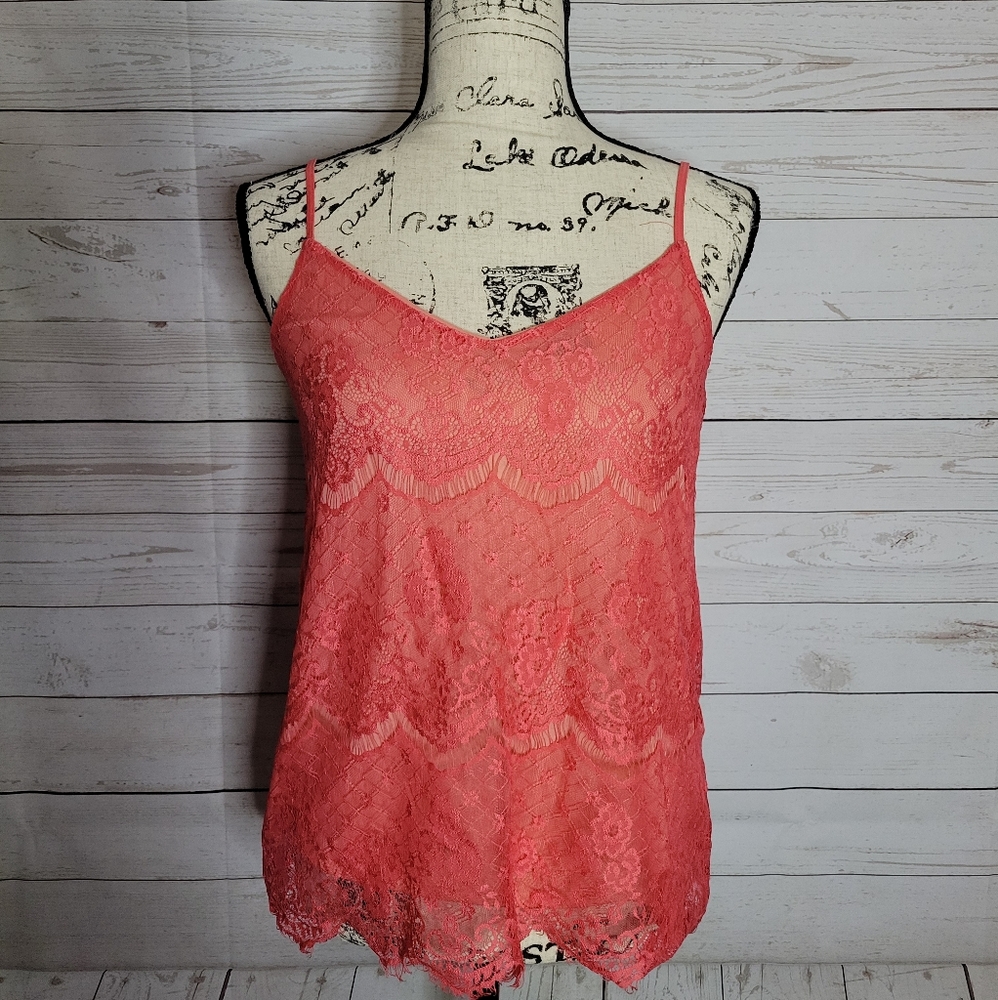 Maurices small coral pink lace summer tank top